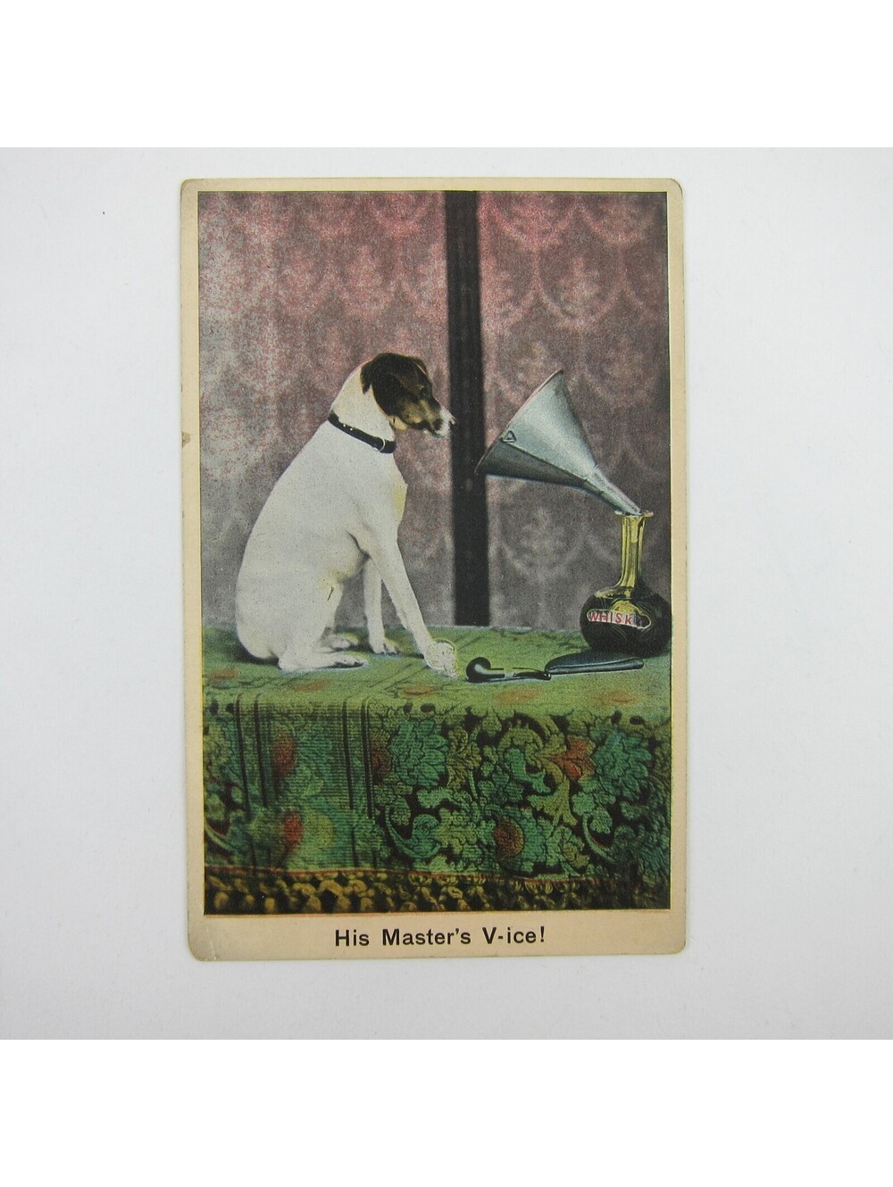 Postcard Bamforth Dog His Master's Voice Vice Whisky Decanter Humor Antique 1908